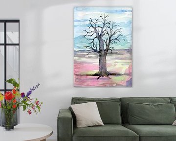 Eine Aquarellzeichnung eines Baumes