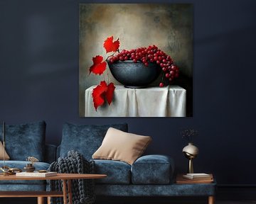 Modern still life, bowl with red grapes by Lauri Creates