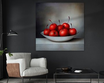 modern stilleven, witte schaal met rode appels van Lauri Creates