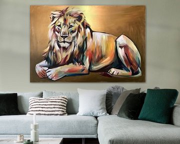 Abstract leeuwenschilderij met kleur