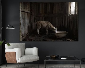 Eenzaam schaap in oude schuur van Art & Soul Creations