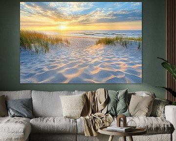 Strand bij zonsondergang met duinen van Art & Soul Creations