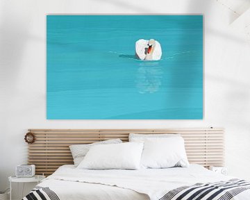 Witte zwaan blauw water
