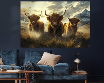 Drie imposante Schotse hooglanders van Art & Soul Creations