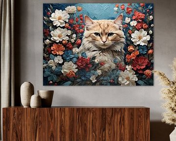 Kat met bloemen