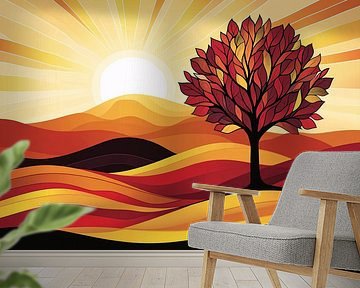 Warmer Herbstbaum in Landschaft von Art & Soul Creations