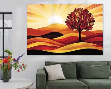 Warme herfstboom in landschap