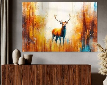 Hert in kleurrijk bos schilderij van Art & Soul Creations