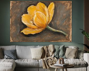 Gele tulp op canvas