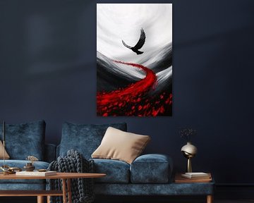 Flying bird above red path by Art & Soul Creations