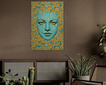 Portrait abstrait en bleu et or sur Art & Soul Creations