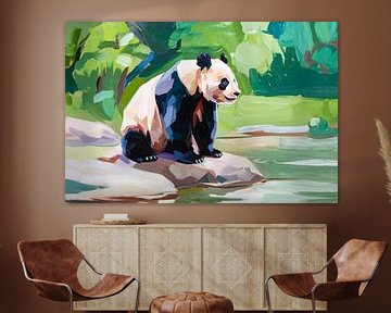 Cubist panda painting in nature