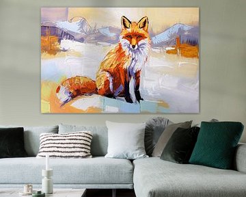 Modern fox in snowy landscape by Art & Soul Creations