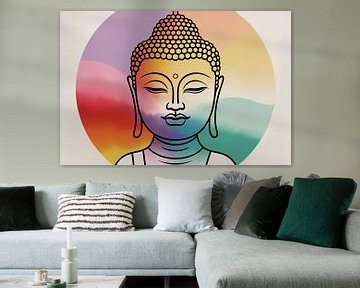 Modern colourful Buddha portrait by Art & Soul Creations