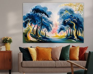 Colourful forest landscape painting by Art & Soul Creations