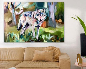 Abstracte wolf in de natuur van Art & Soul Creations