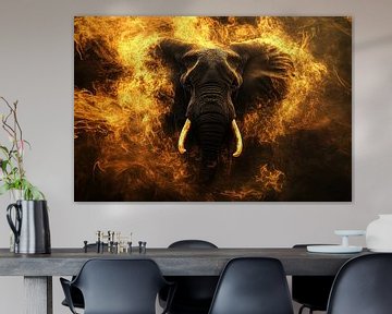 Majestueuze olifant in vlammen