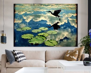 Vogel boven water met reflectie van Imperial Art House