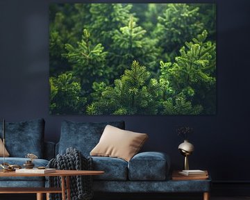 Green pine treetops in the morning mist by Imperial Art House