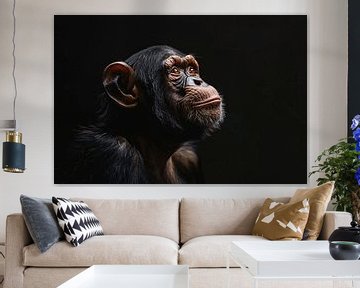 Detailed chimpanzee portrait with dark background by Imperial Art House