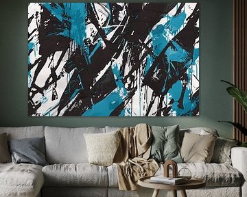 Abstrakte Dynamik in Schwarz, Weiß und Blau von Imperial Art House