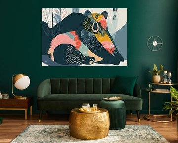 Abstract bear with vivid colours in landscape