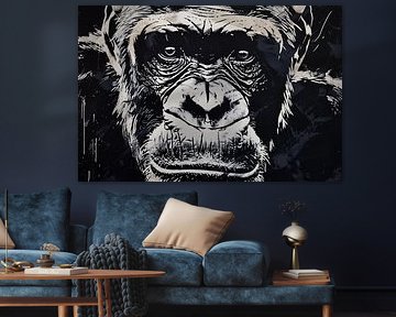 Detailed black-and-white monkey portrait art