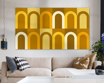 Bauhaus boogvormen uit het midden van de eeuw in geeloranje van Mad Dog Art