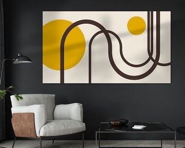Bauhaus booggeometrie uit het midden van de eeuw in geelbeige van Mad Dog Art