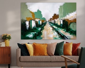 Abstract street in shades of green by Art & Soul Creations