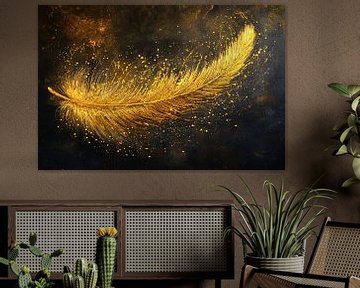 Gouden veer op donkere achtergrond van Art & Soul Creations