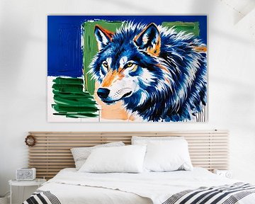 Kleurrijk schilderij van een wolf van Art & Soul Creations