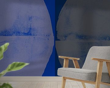 Abstract shapes in white , dark and cobalt blue. by Dina Dankers