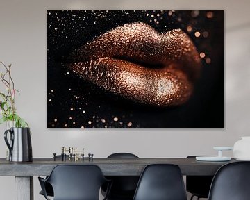 Glinsterende bronzen lippen close-up