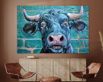 Expressieve koe op levendige bakstenen achtergrond van Imperial Art House