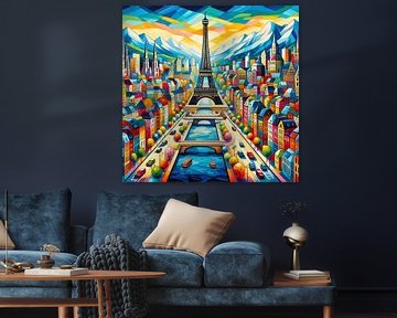 Eiffeltoren en kleurrijke gebouwen schilderen van Laly Laura