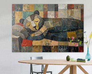 Sleeping bear on colourful patchwork quilt by Imperial Art House