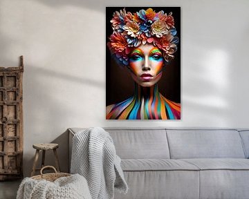 Vrouw met heldere make-up en bloemenkroon