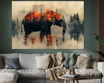 Innerlijke Wildernis - Olifant met Boslandschap van Eva Lee