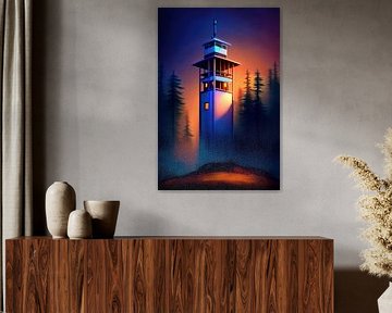 Vuurtoren bij nacht