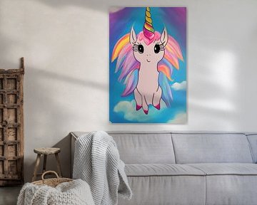 Schattige vliegende eenhoorn kawaii schilderij