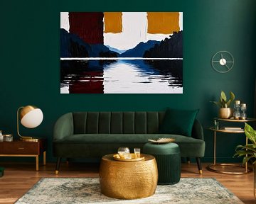 Abstract berglandschap met water van Art & Soul Creations
