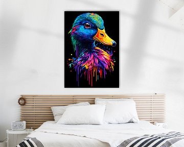 Kleurrijke eend in pop-artstijl met druipeffect van Pixelbull Design