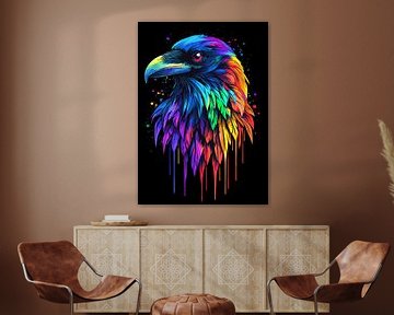 Kleurrijke raaf in pop-artstijl met druppeleffect van Pixelbull Design