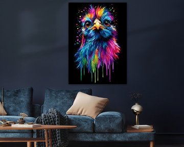 Kleurrijke zijden kip in pop-artstijl met druppeleffect van Pixelbull Design