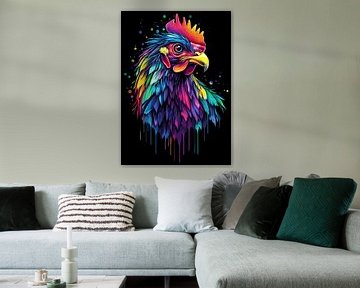 Kleurrijke kip in pop-artstijl met druipeffect van Pixelbull Design
