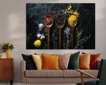 Herbs and spices in wooden spoons by Art & Soul Creations
