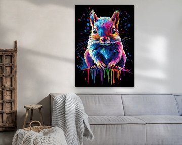Kleurrijke eekhoorn: Levendig portret in regenboogkleuren van Pixelbull Design