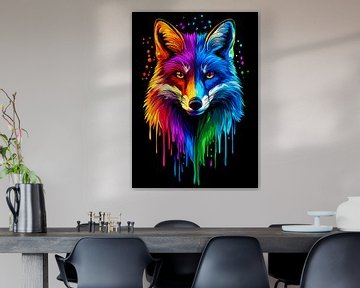 Kleurrijke vos in pop-artstijl met druppeleffect van Pixelbull Design