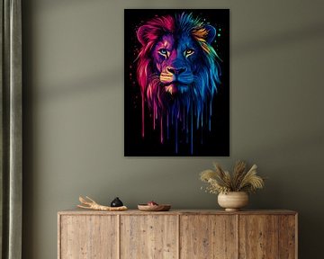 Leeuw portret in felle kleuren van Pixelbull Design